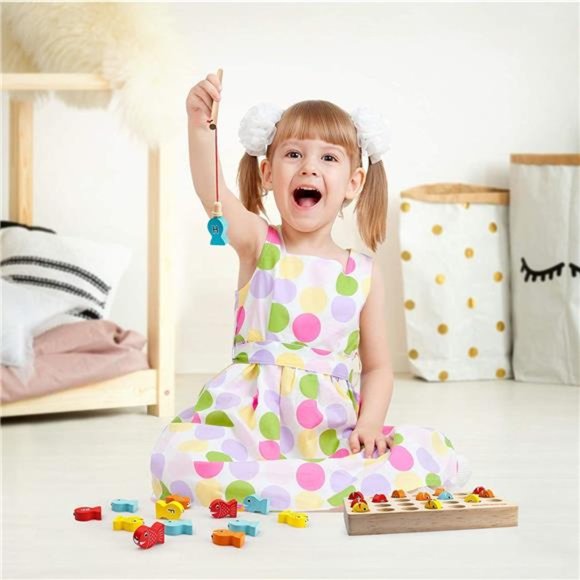 Wooden Magnetic Fishing Game, Fine Motor Skill Toy ABC Alphabet Color Sorting - Picture 3 of 6